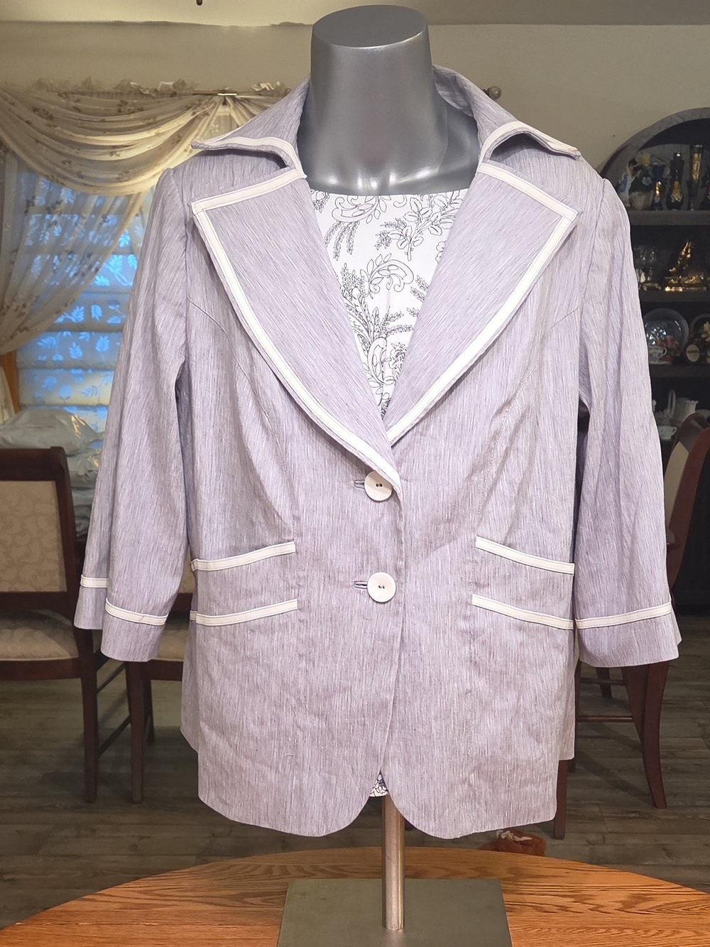 Lane Bryant Women’s Plus Size 20 Blue/White Linen Blend Button Lined Blazer